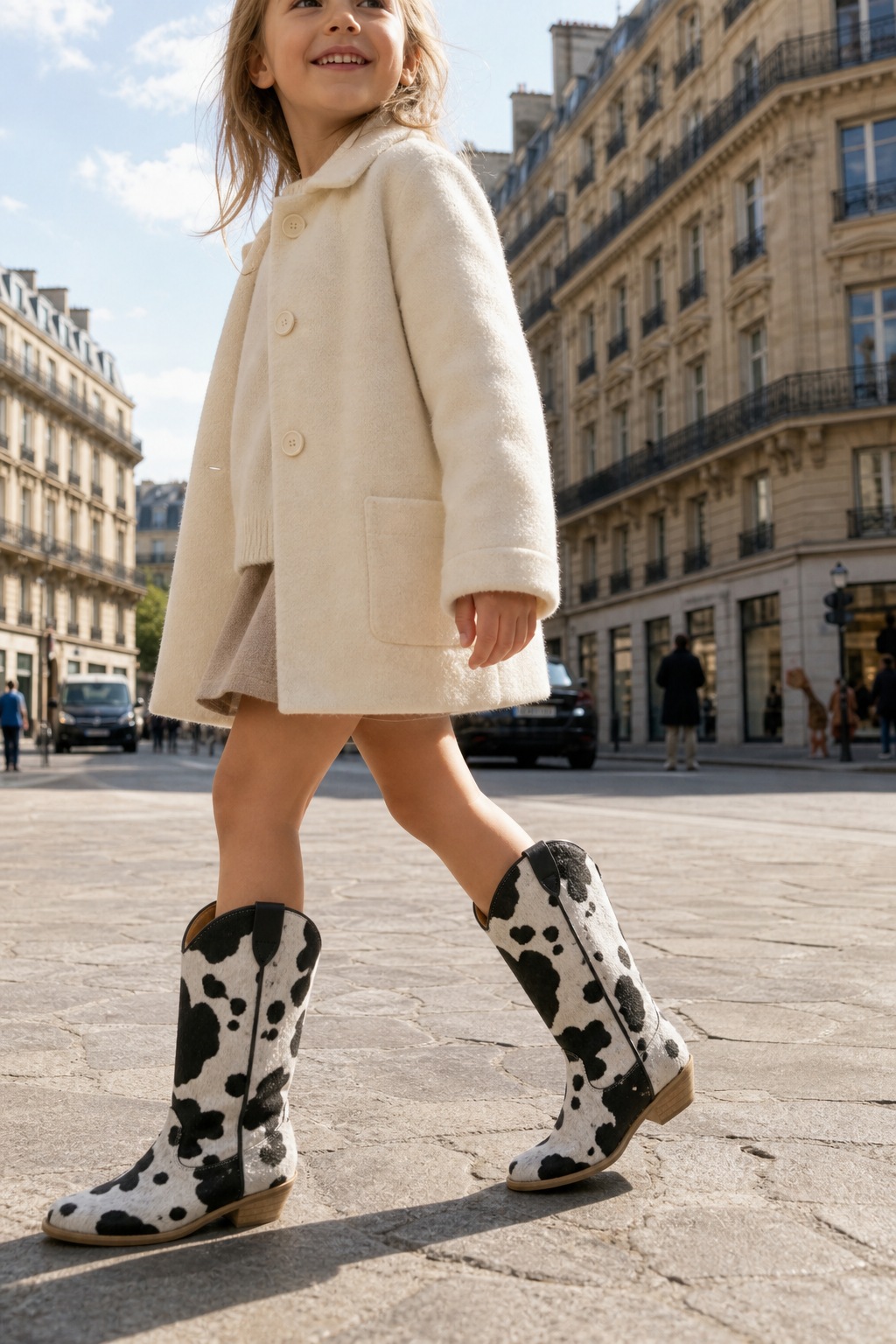 Bottes Santiags pour Enfant à Motif Vache Noir et Blanc