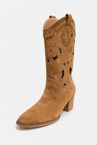 Bottes Santiags en Daim Camel Ajourées à Clous