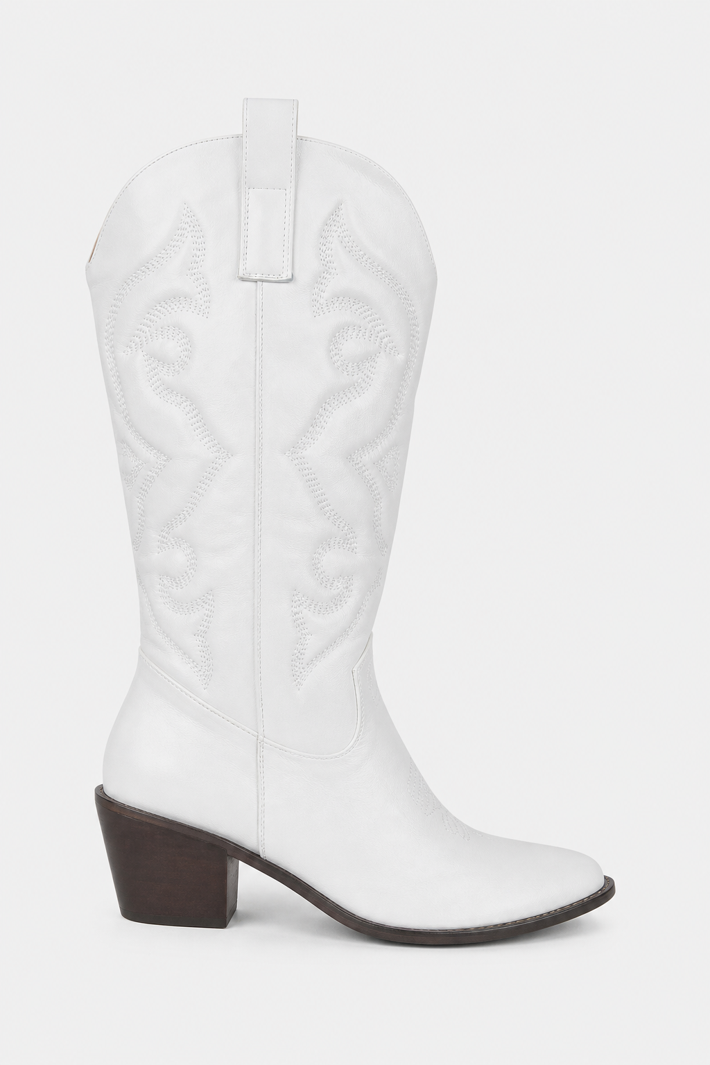 Bottes Santiags Blanches Mi-Mollet Brodées