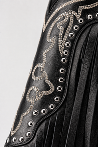 Bottes Santiags Noires à Franges et Broderies Argentées