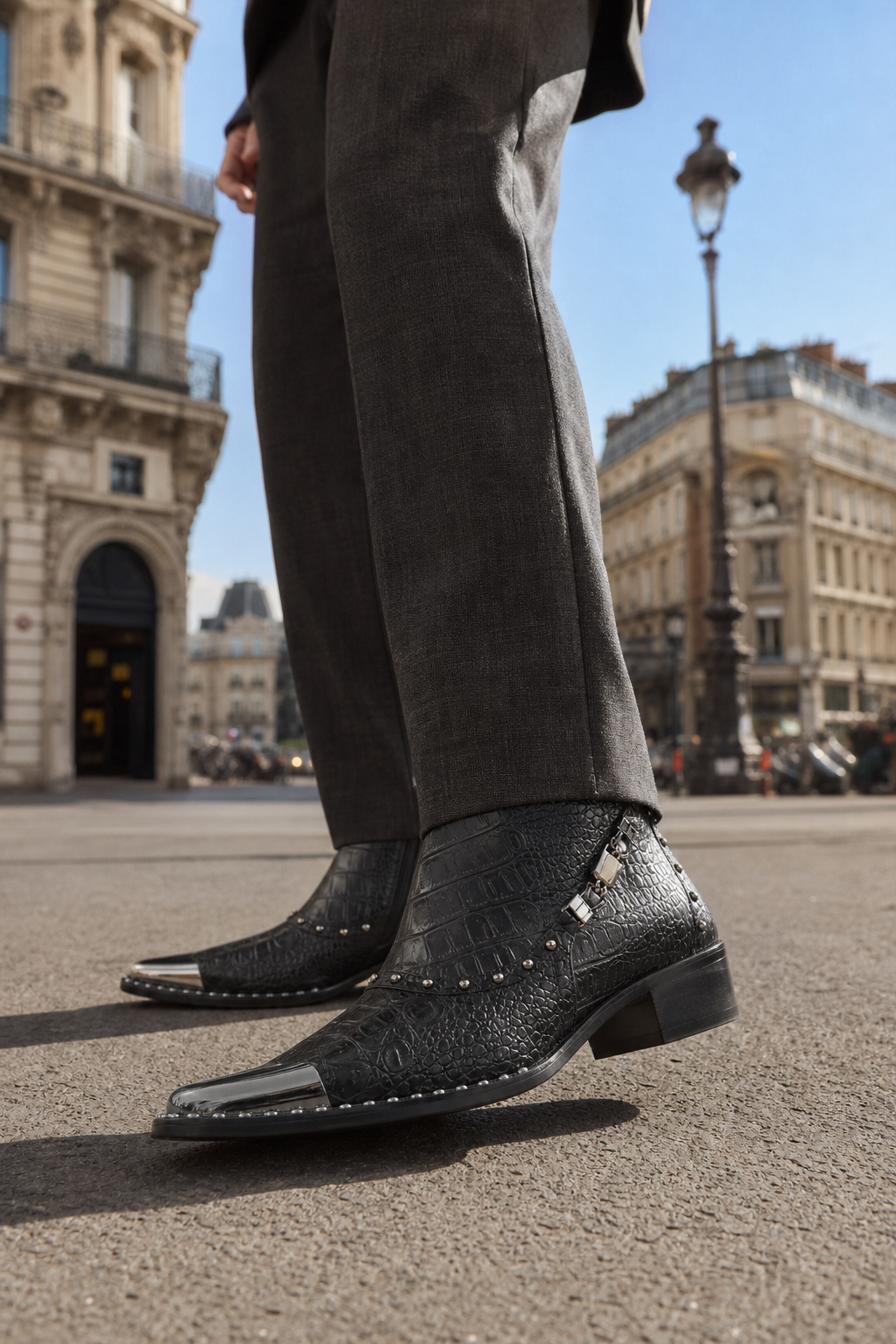 Bottines Homme Noires Effet Crocodile Style Rock