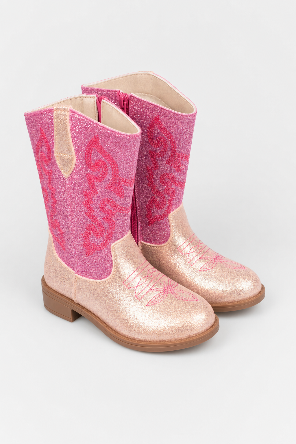 Santiags pour Enfant Pailletées Roses à Broderies Western