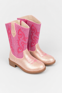 Santiags pour Enfant Pailletées Roses à Broderies Western