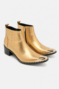 Bottines Dorées à Embout Métallique Effet Croco