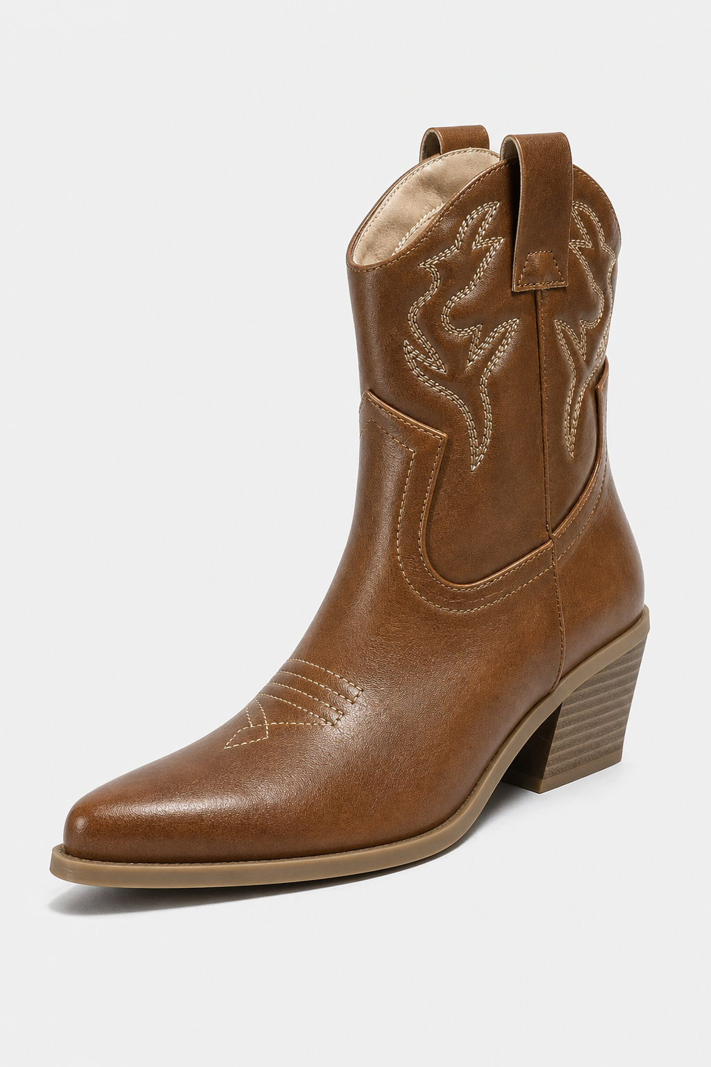Bottes Santiags en Similicuir Marron Caramel à Broderies