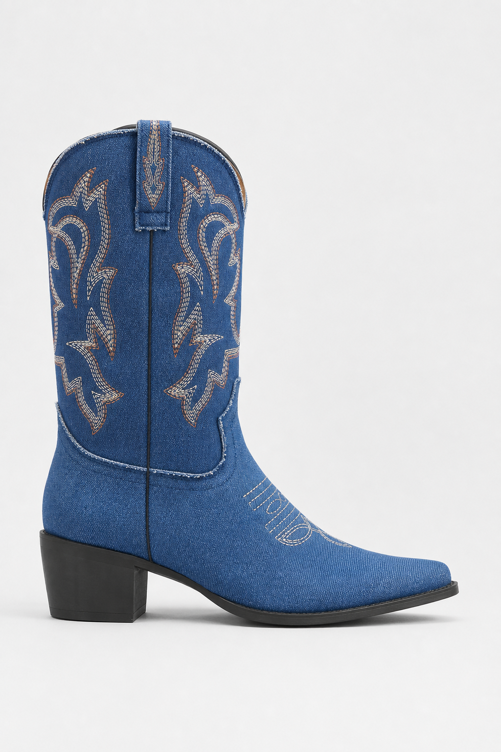 Bottes Santiags en Denim Bleu Brodé