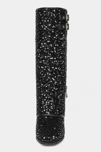 Bottes Santiags Pailletées Noires à Boucles