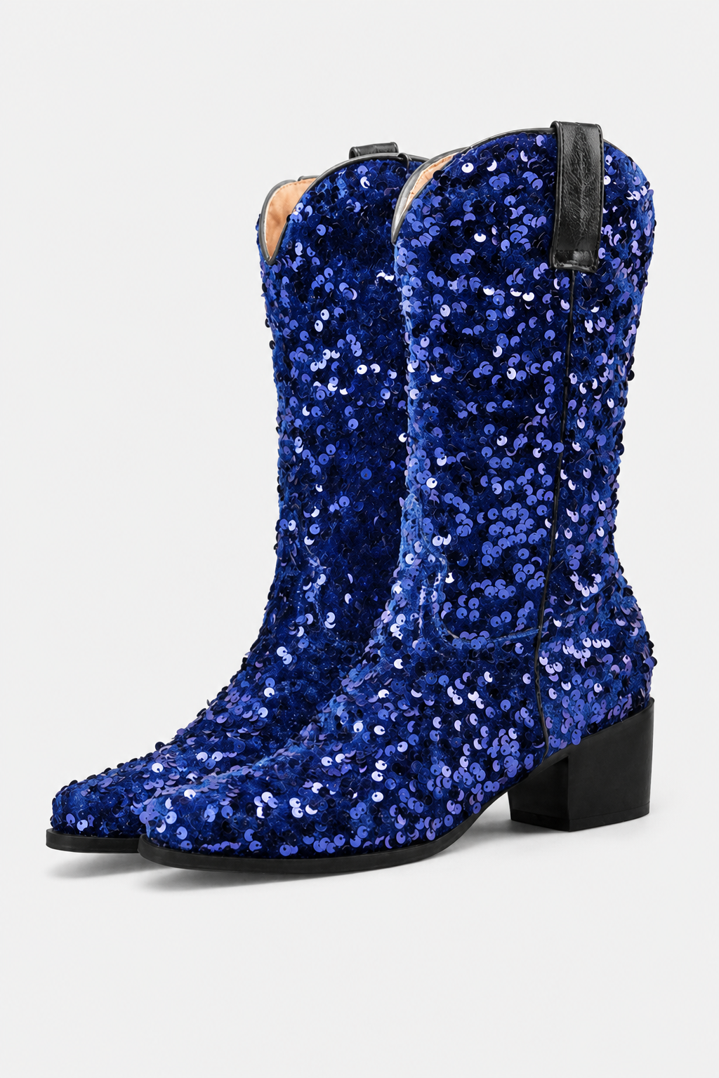 Bottes Santiags à Paillettes Bleu Royal à Talon de 5 cm