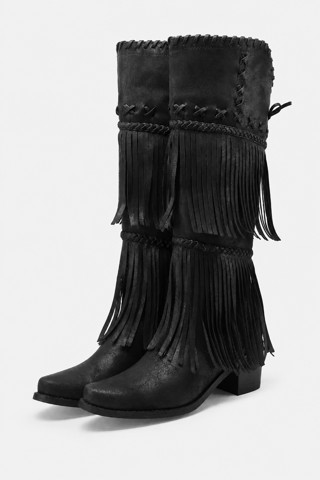 Bottes Santiags Montantes Noires à Franges