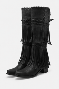 Bottes Santiags Montantes Noires à Franges