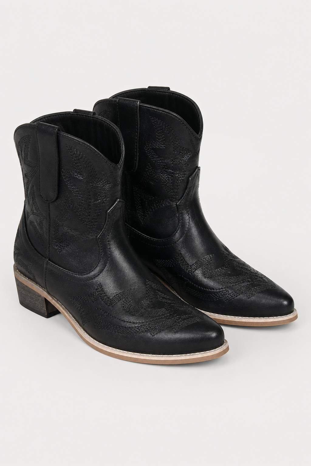 Bottines en Similicuir Noir à Motifs Western