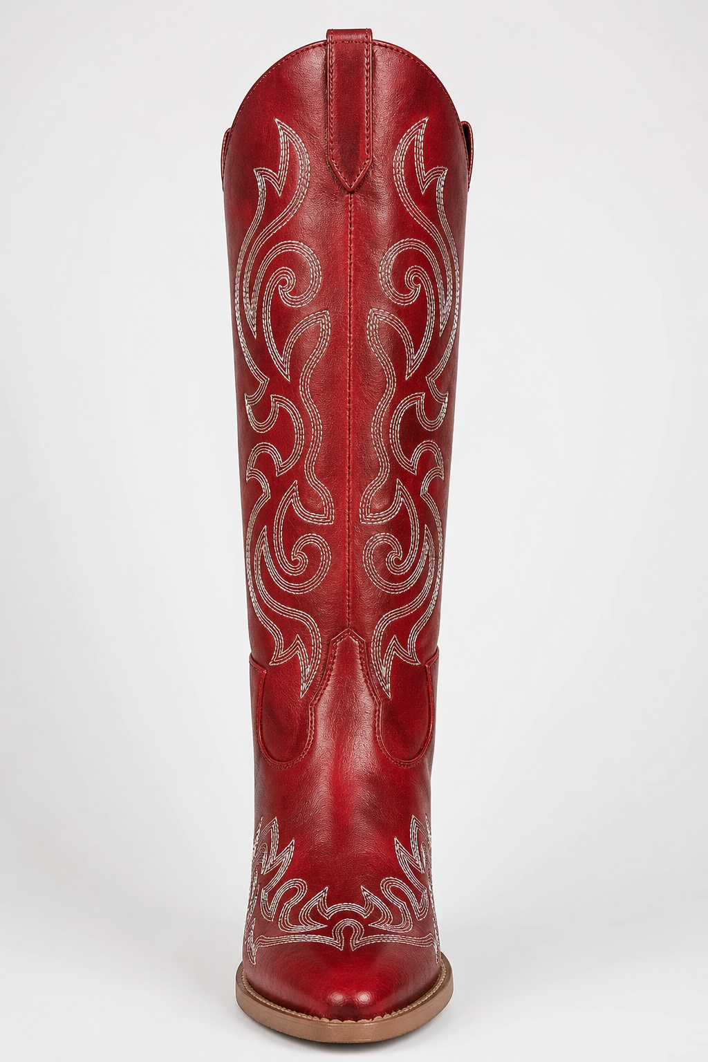 Bottes Santiags en Similicuir Rouge Bordeaux Brodées
