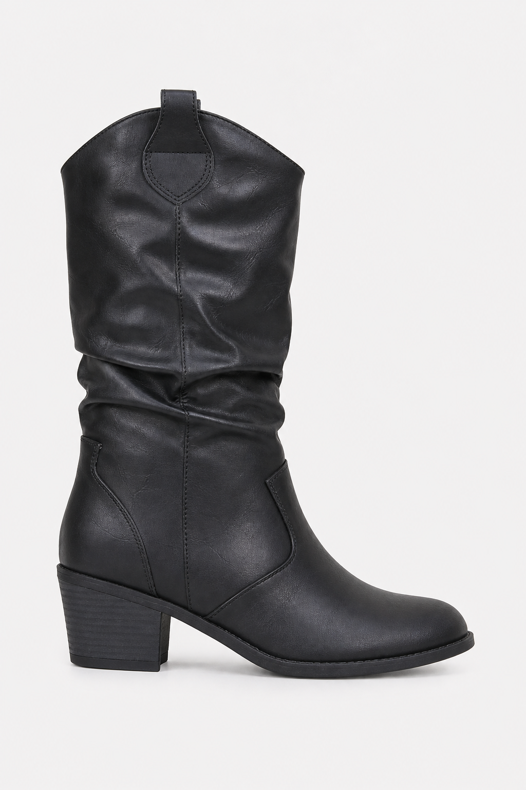 Bottes Western en Similicuir Noir Froncées