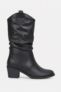 Bottes Western en Similicuir Noir Froncées