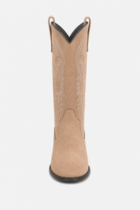 Bottes Mi-Mollet en Daim Beige à Broderies Western