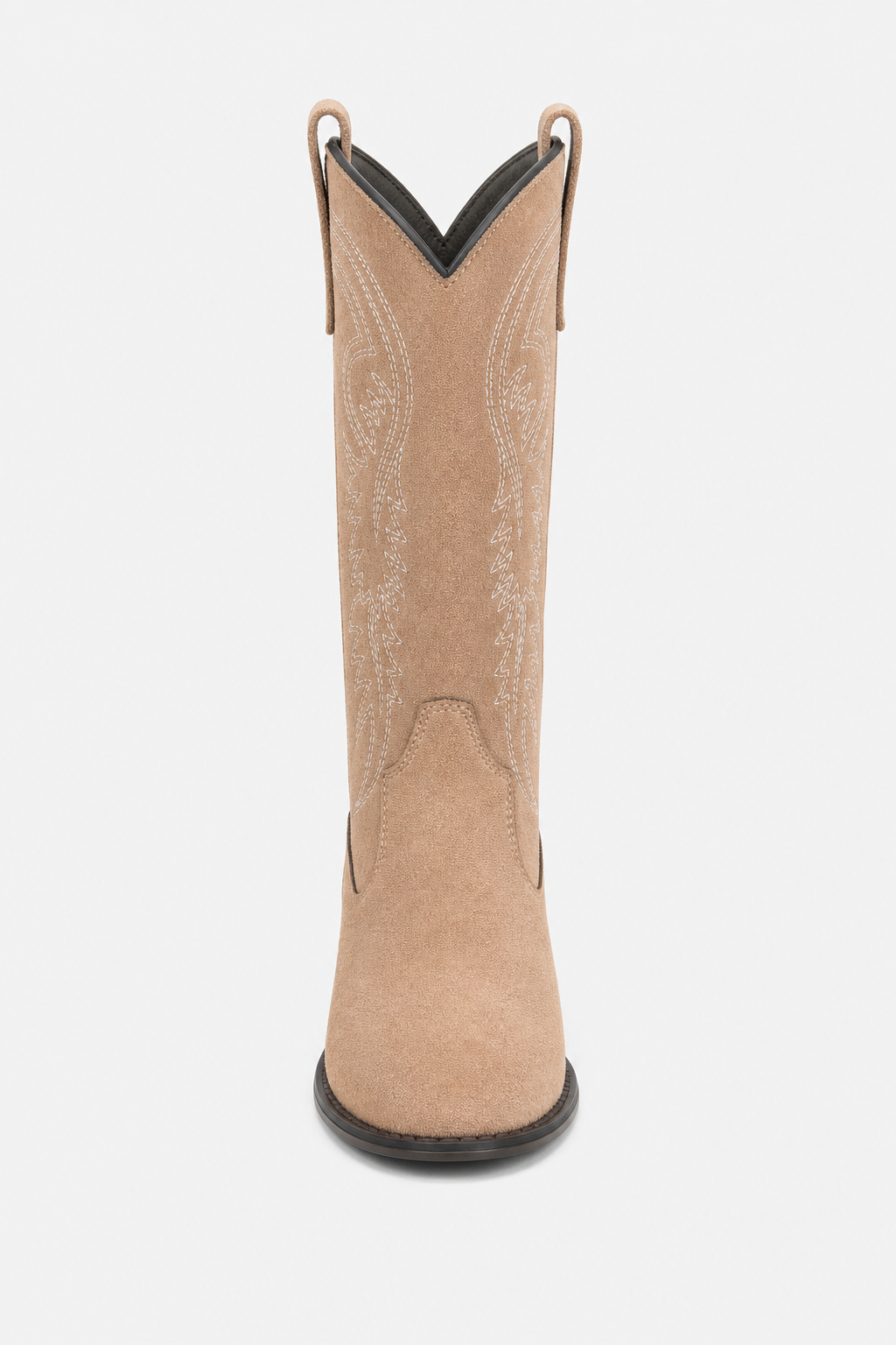 Bottes Mi-Mollet en Daim Beige à Broderies Western