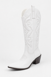 Bottes Santiags Blanches Mi-Mollet Brodées