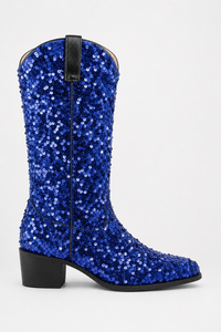 Bottes Santiags à Paillettes Bleu Royal à Talon de 5 cm
