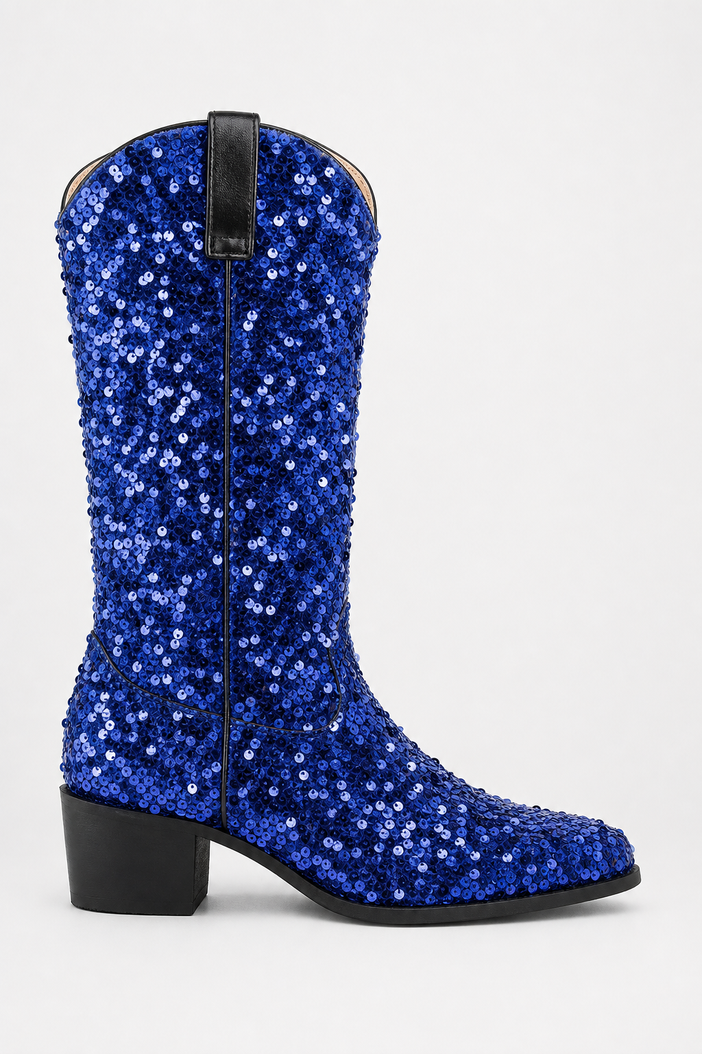Bottes Santiags à Paillettes Bleu Royal à Talon de 5 cm