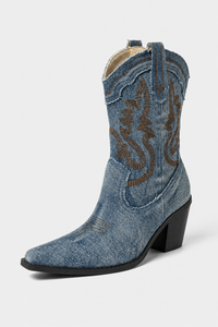 Bottines Santiags en Jean Délavé Brodées