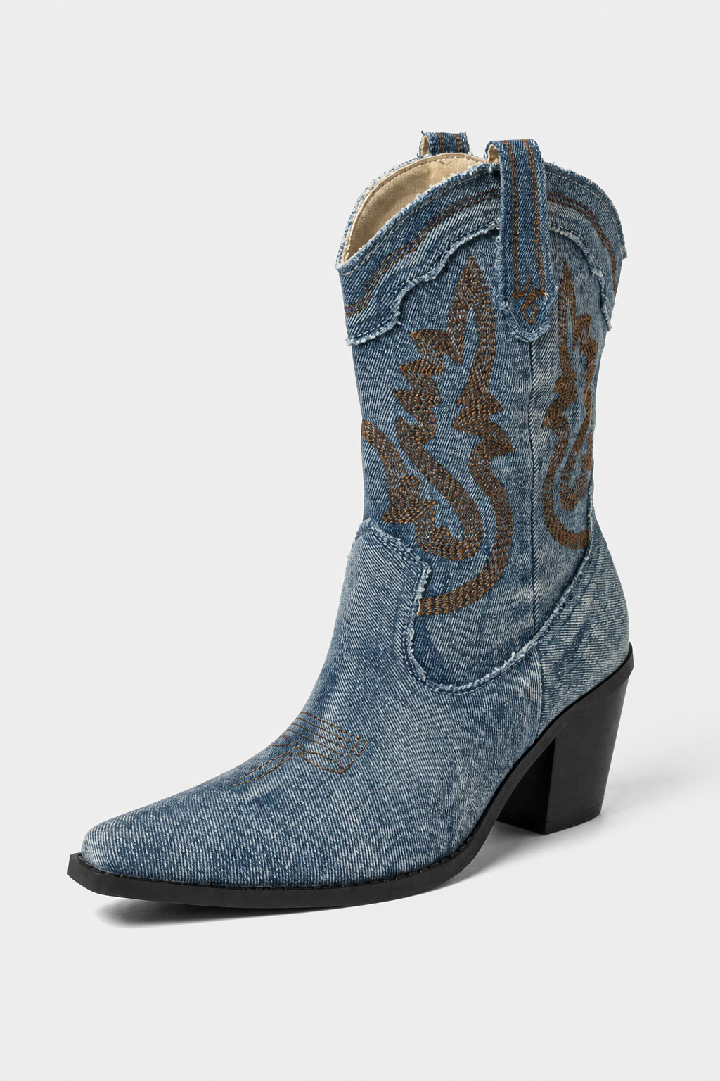 Bottines Santiags en Jean Délavé Brodées