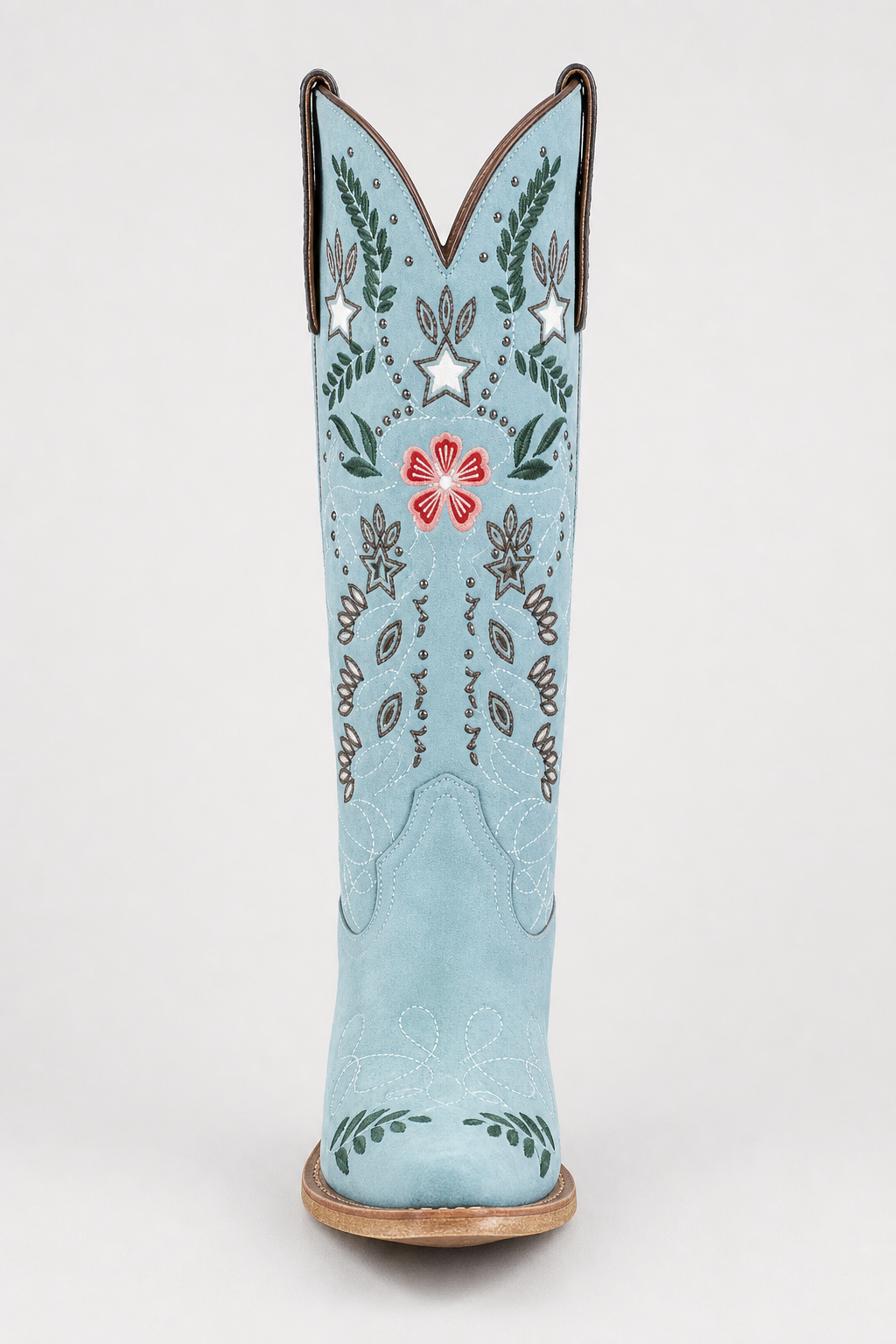 Bottes Santiags en Daim Bleu Ciel à Motifs Brodés