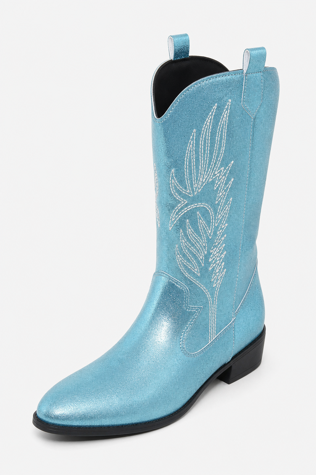 Santiags en Similicuir Bleu Métallique à Broderies