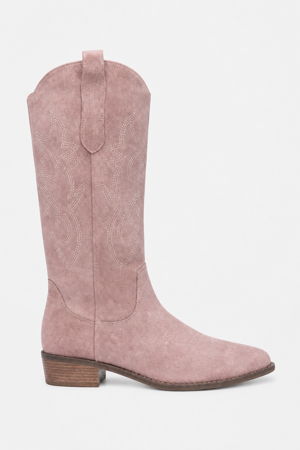 Bottes Santiags en Daim Rose Pâle à Broderies