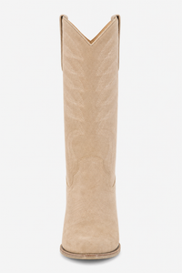 Bottes de Cowboy Hautes en Daim Beige Brodées Premium