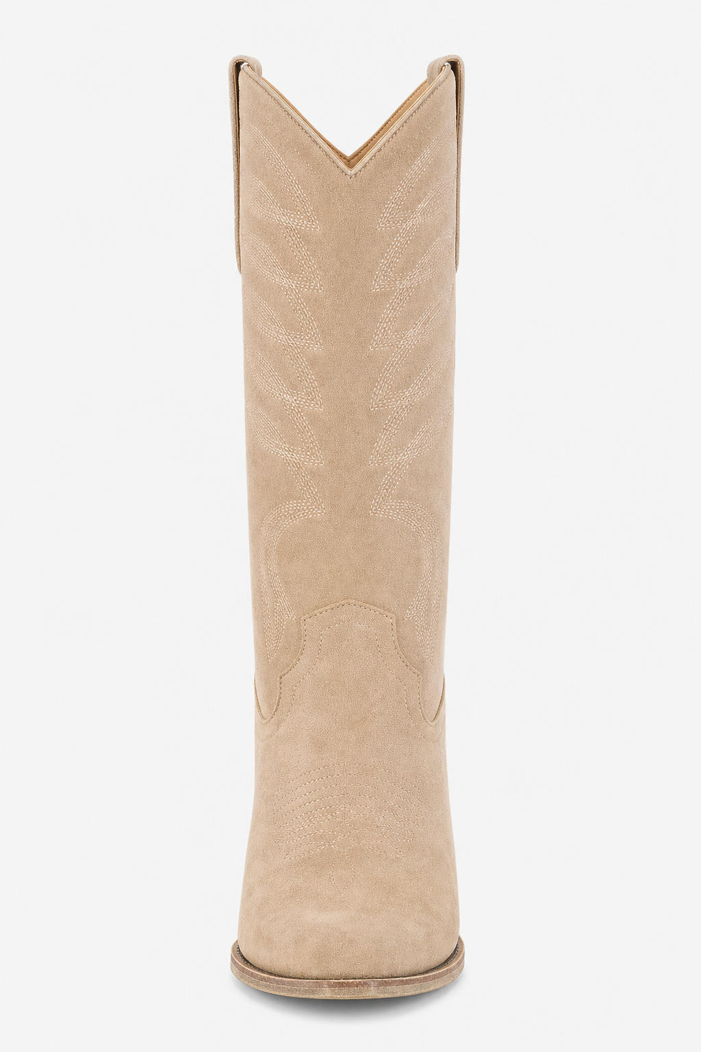 Bottes de Cowboy Hautes en Daim Beige Brodées Premium