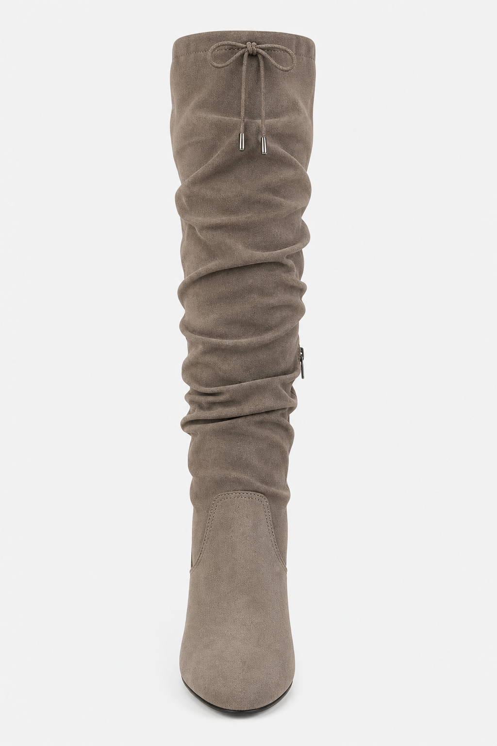 Bottes Cuissardes Froncées en Daim Gris à Talon Bloc