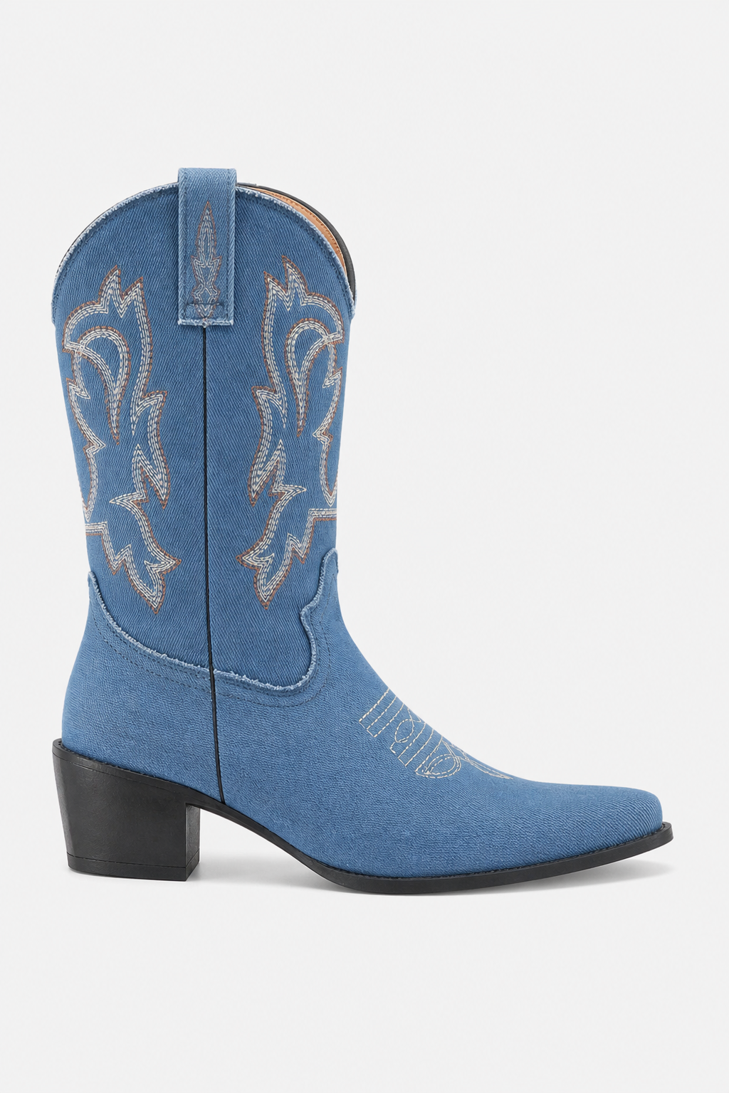 Bottes Santiags en Jean Bleu à Broderies Western