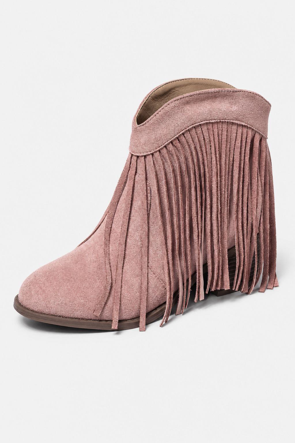 Bottines à Franges en Effet Daim Rose Poudré