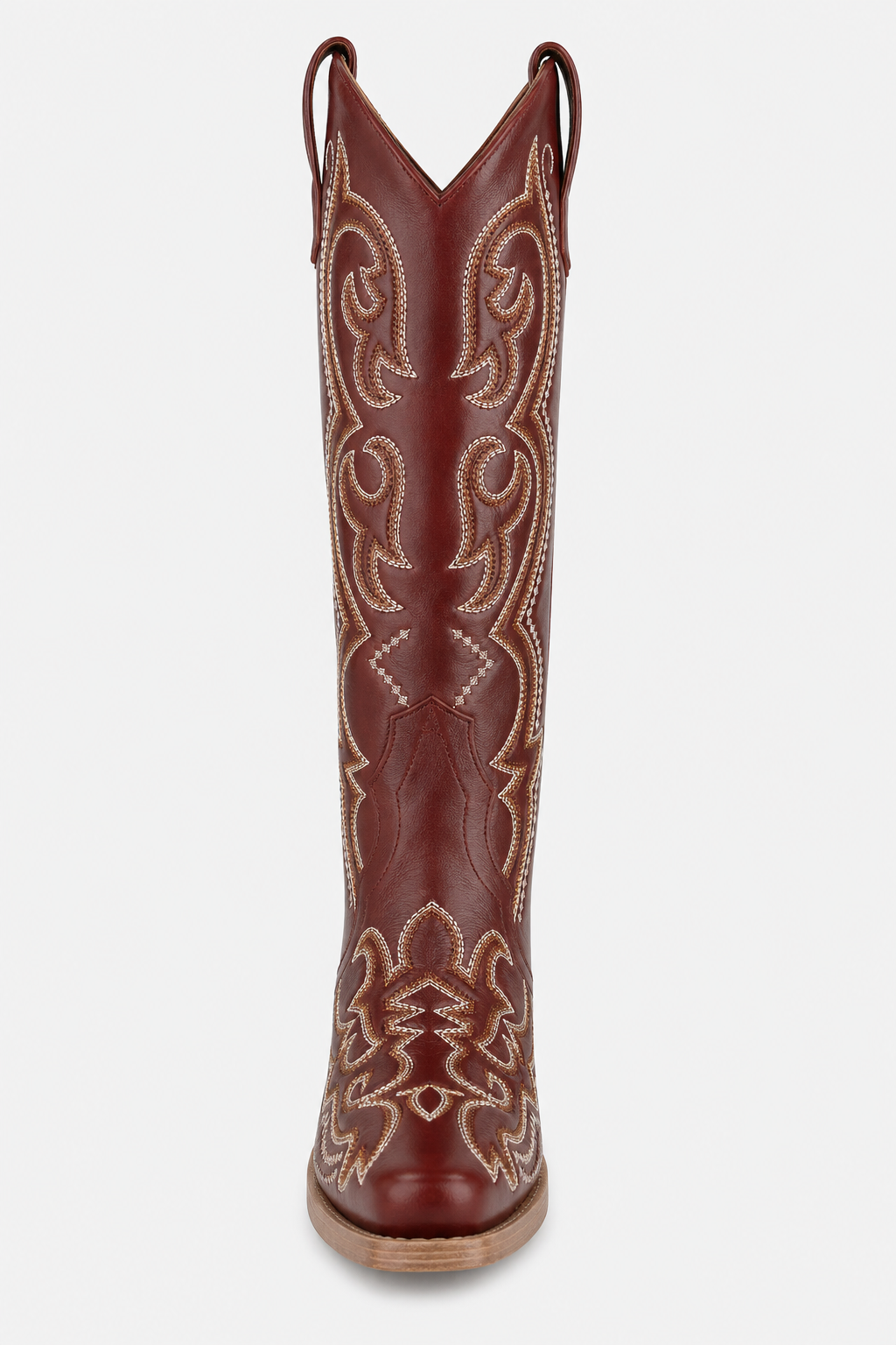 Bottes Santiags Hautes Rouge Bordeaux à Broderies Dorées