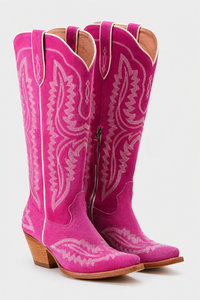 Bottes Santiags en Daim Fuchsia avec Broderies