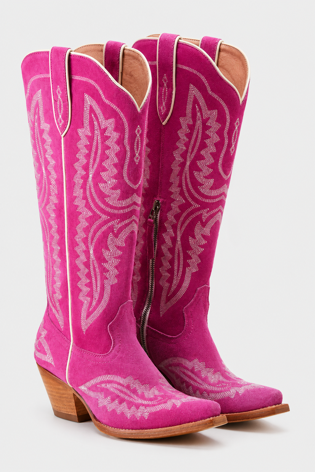 Bottes Santiags en Daim Fuchsia avec Broderies