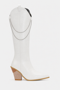 Bottes Santiags Blanches Effet Croco à Chaînes