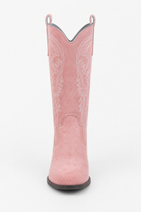 Bottes Santiags en Effet Daim Rose à Broderies