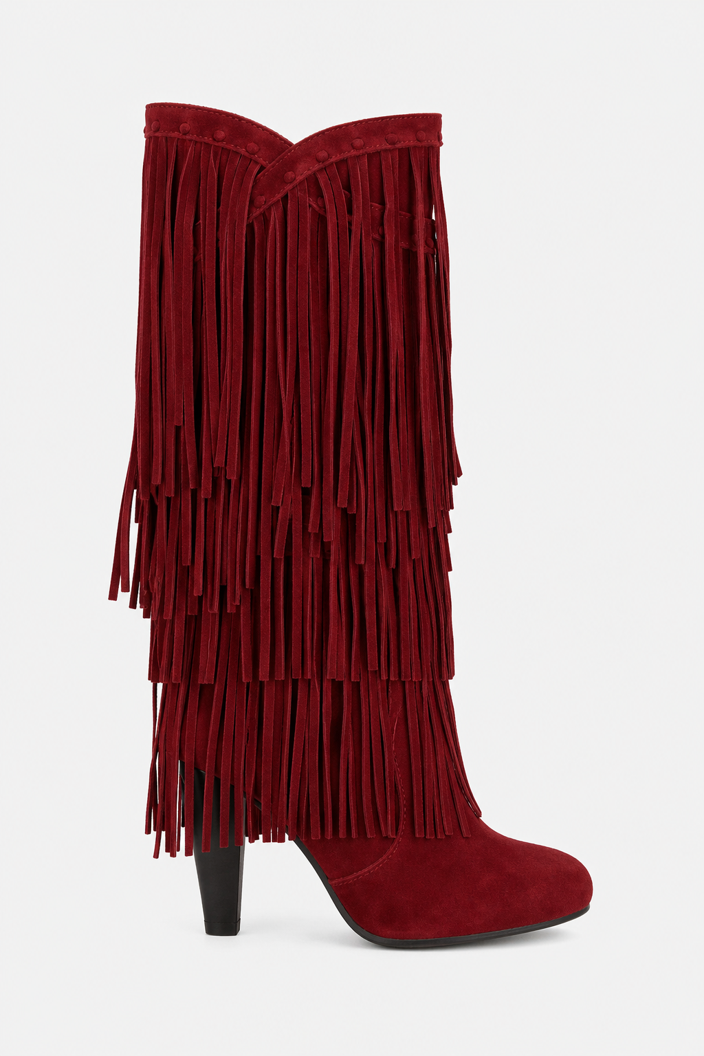 Bottes en Daim Bordeaux à Franges et Talon Haut