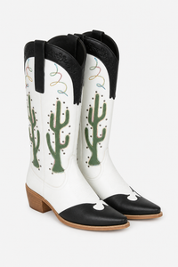 Bottes Santiags Blanches et Noires à Motifs Cactus