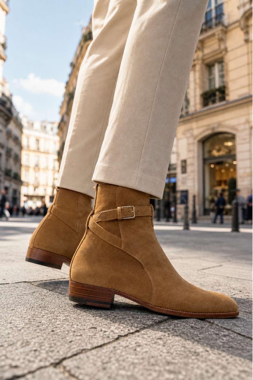 Bottine Homme en Daim Camel à Bride Boucle