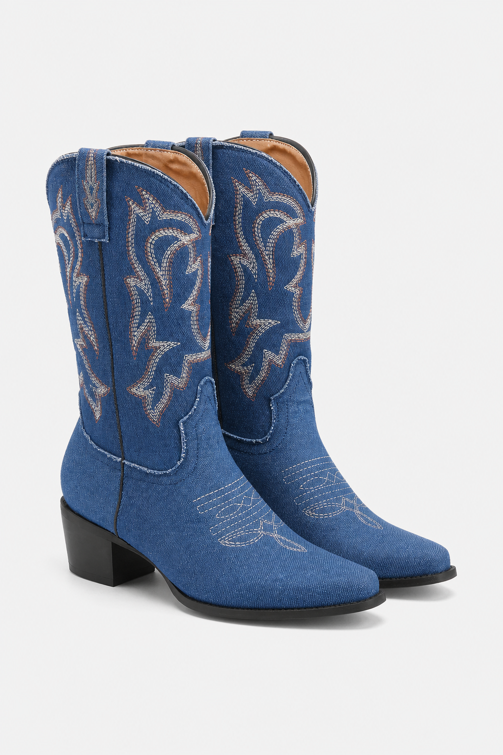 Bottes Santiags en Denim Bleu Brodé