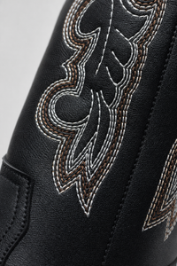 Bottes Santiags Mi-Mollet Noires à Broderies Blanches et Marron