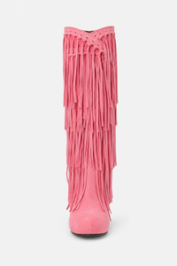 Bottes Montantes à Franges en Suédine Rose Vif