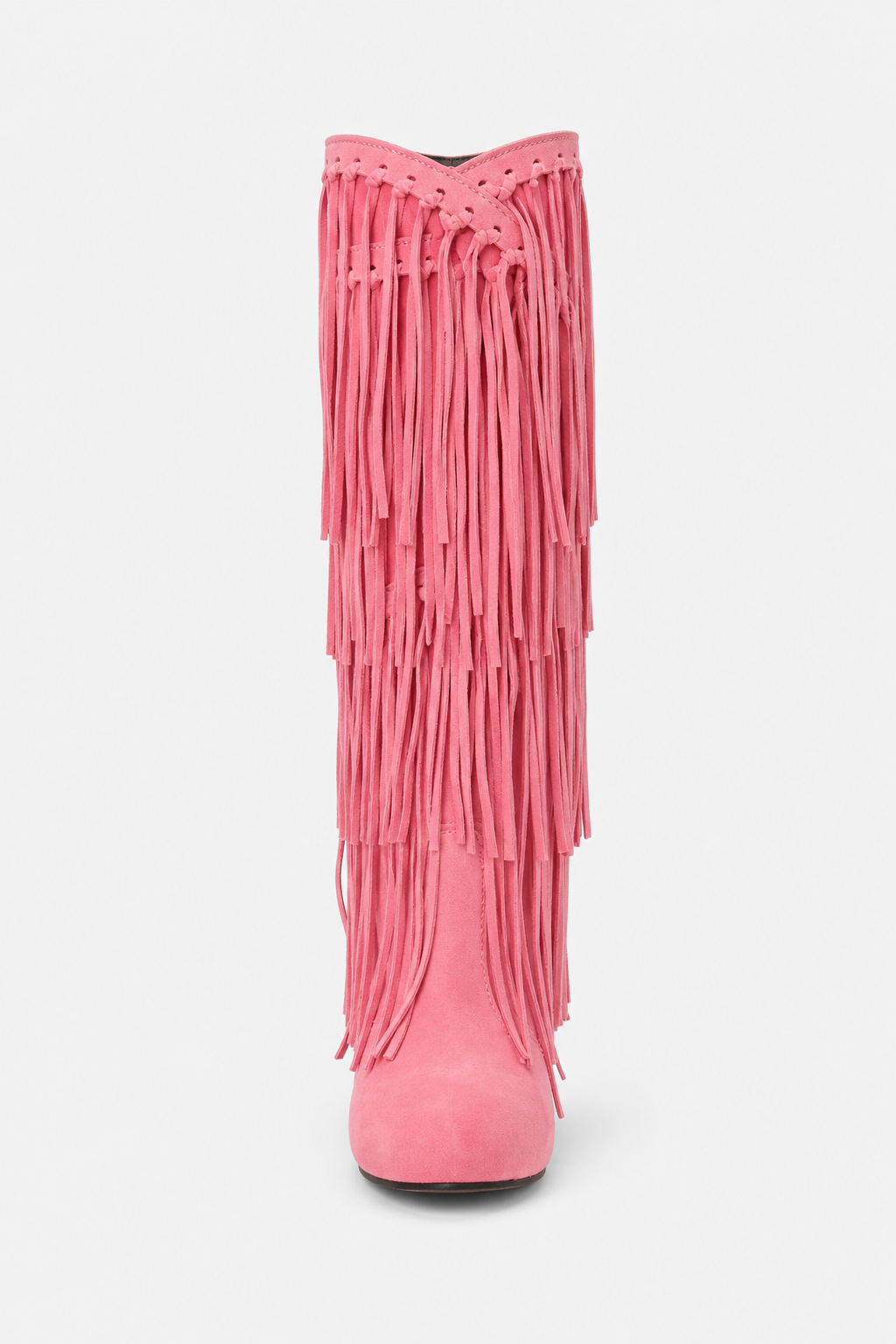 Bottes Montantes à Franges en Suédine Rose Vif