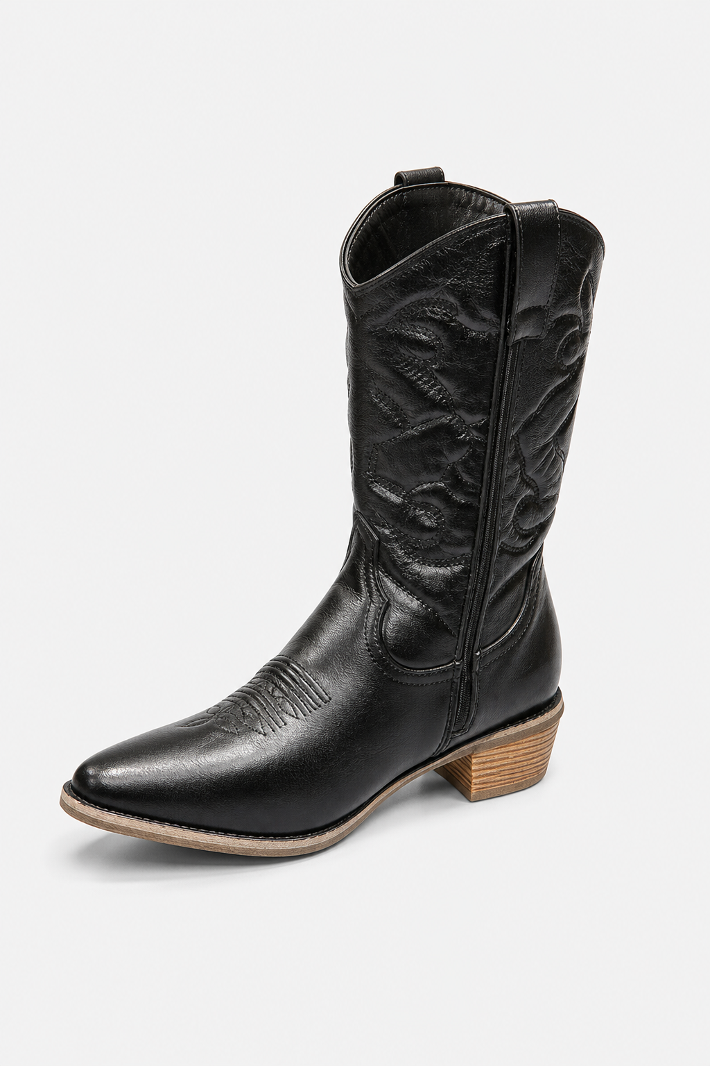 Bottes Santiags Noires Brodées en Similicuir