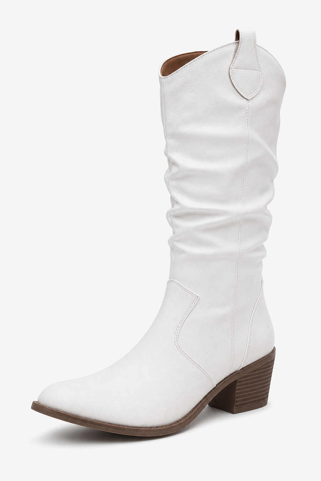 Bottes Santiags Blanches Mi-Mollet Froncées