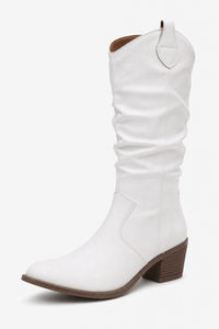 Bottes Santiags Blanches Mi-Mollet Froncées
