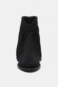 Bottines Bohème en Simili Daim Noir à Franges