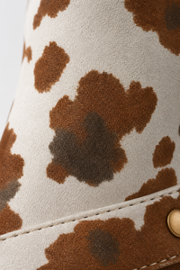 Bottes Santiags Basses à Motif Vache Blanc et Marron